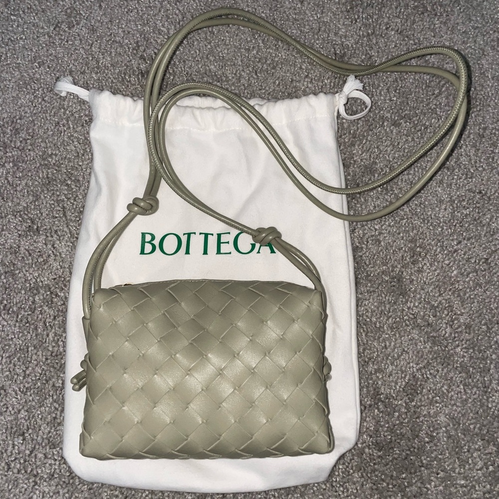 Bottega Veneta Mini Loop Intrecciato Crossbody Bag in Travertine